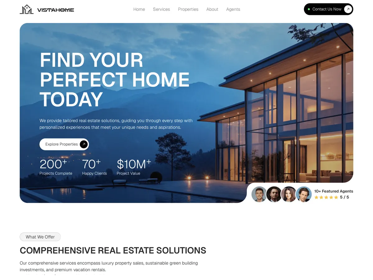 VistaHome website, home page